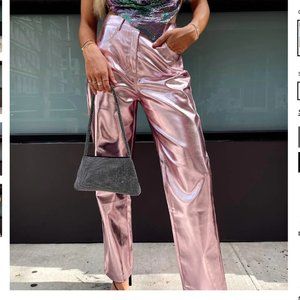 12th Tribe Aimmia Metallic Pink Straight Leg Pants NWOT